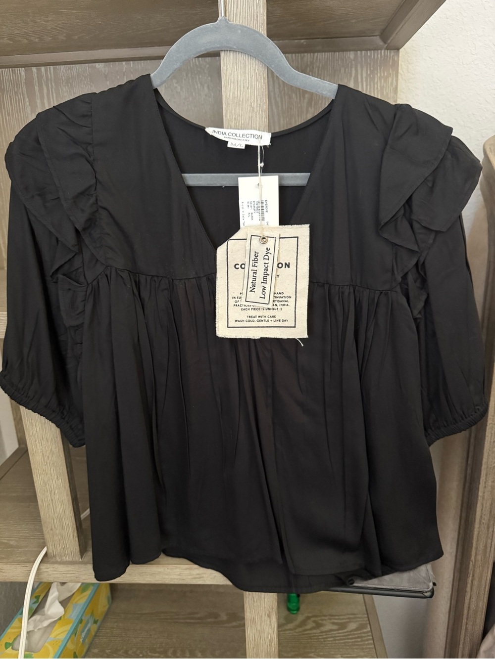 Emerson Fry Black Ruffle-Sleeve Blouse